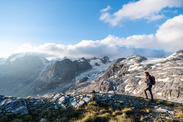One person hiking on the Ortler High Mountain Trail