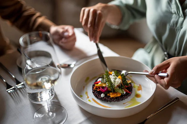 Black rice risotto with blossoms